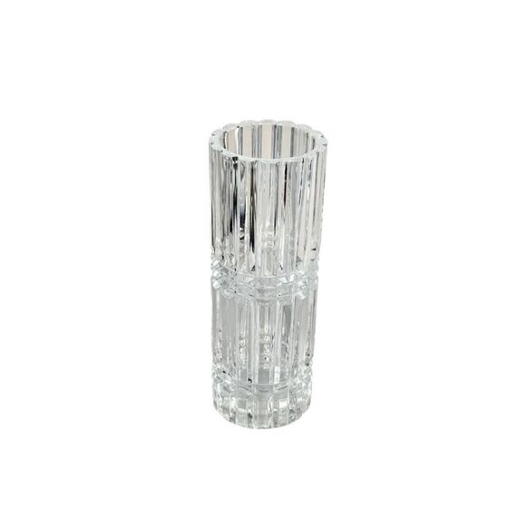 Heavy Stout Mid Century Modern Vintage Cut Crystal Rock Stud Vase - Picture 2 of 6